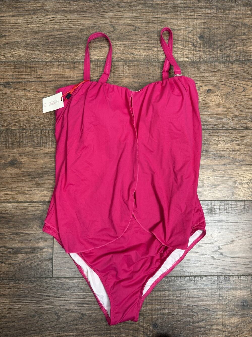 Magisculpt Pink Wireless Adjustable Straps One Piece Swimsuit Sz 20 NWT